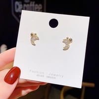 Image 2 of Crescent Moon and Star Stud Earrings