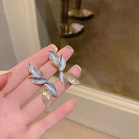 Image 4 of Gold and Blue Fairy Leaf Earrings 