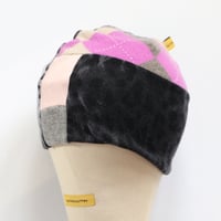 Image 4 of snow leopard cashmere patchwork beanie hat courtneycourtney knit stretch sweater warm winter upcycle