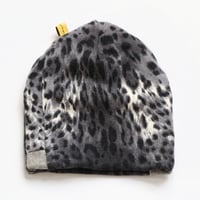 Image 2 of snow leopard cashmere patchwork beanie hat courtneycourtney knit stretch sweater warm winter upcycle