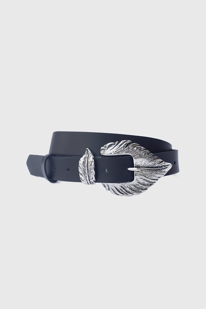 Image of Feather leather belt in Black
