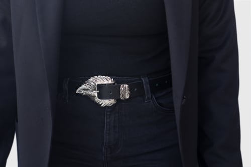 Image of Feather leather belt in Black