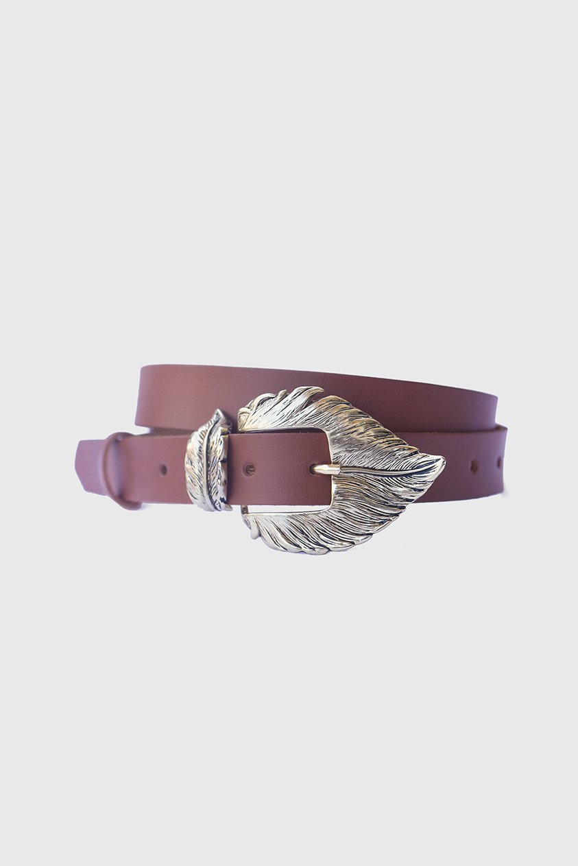 Image of Feather Leather belt in Tobacco