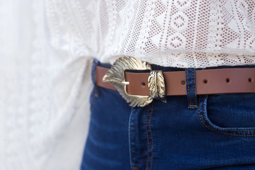 Image of Feather Leather belt in Tobacco
