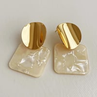 Image 3 of Square Marble Abstract Earrings 