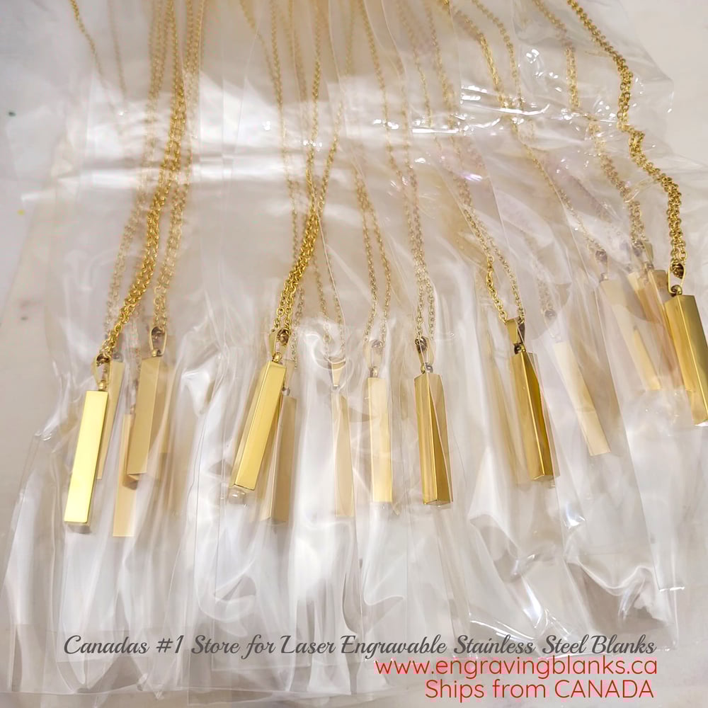 Image of Yellow Gold 3D Bar Pendant Necklace blanks -Laser Engravable Blanks