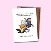 Penguin Sledding Valentine Flat Card