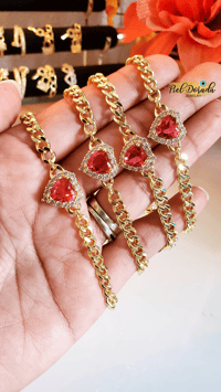 Red Heart Cuban Bracelet 