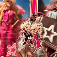 Image 1 of Cowgirl Barbie & Cowboy Ken 3 inch Glitter Epoxy Charm