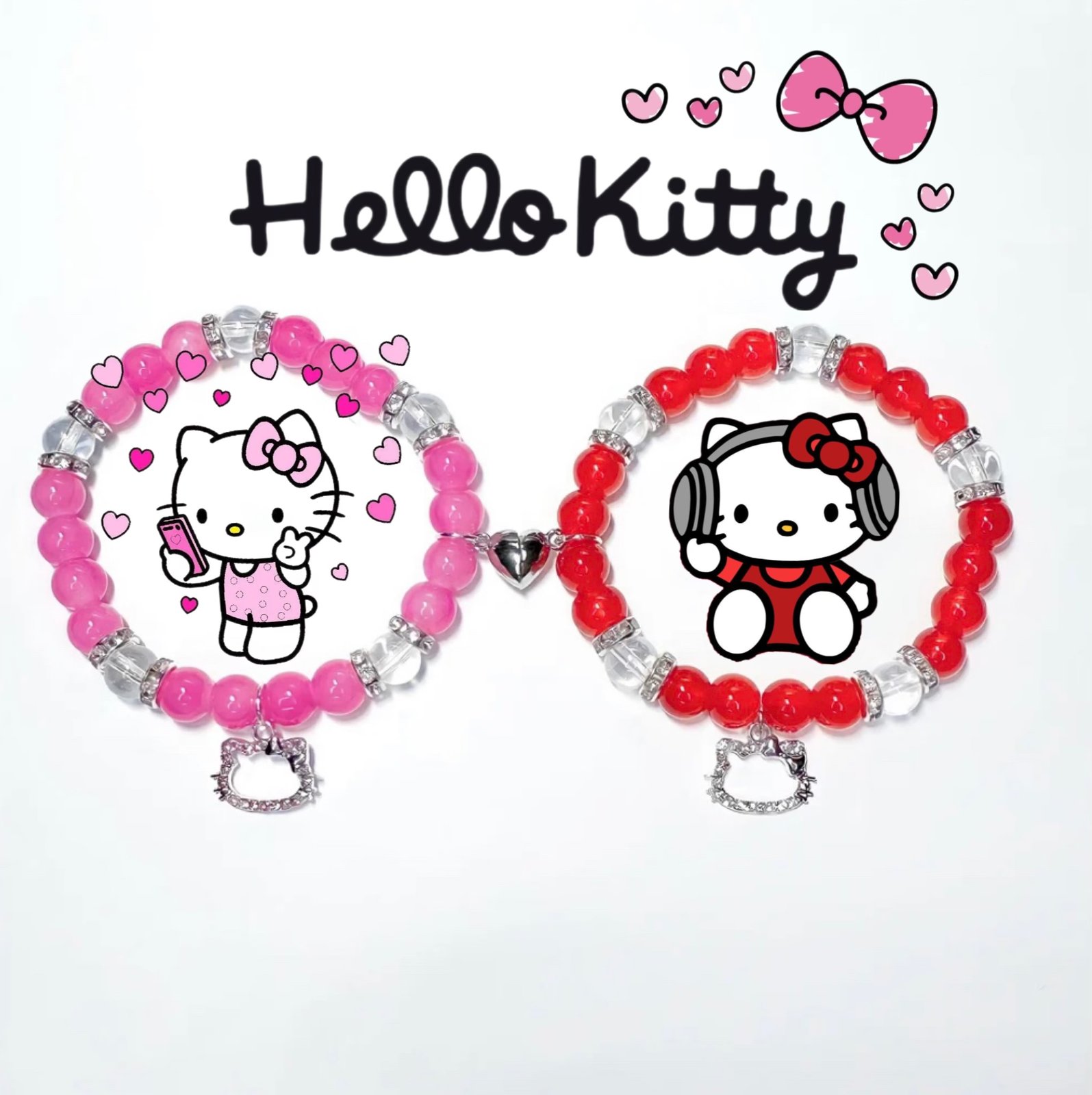 Hello Kitty Sanrio Y2K Vintage Green Charm Bracelet Mismatched Rainbow  Beaded | eBay