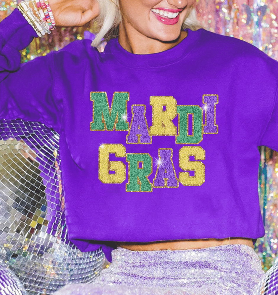 Image of Mardi Gras Faux Glitter Sweatshirt