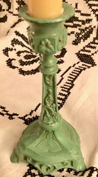 Image 3 of Vintage Metal Jade Enameled Candleholders