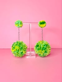 Image 2 of multi color double pom pom earrings