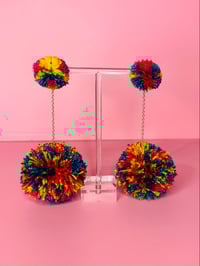 Image 1 of multi color double pom pom earrings