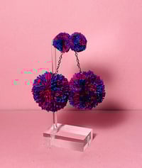 Image 4 of multi color double pom pom earrings