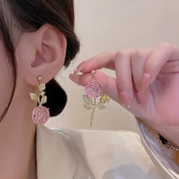 Image 3 of Pink Rose Earrings 