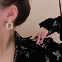 Image 4 of Geometric Square Gold Earrings 