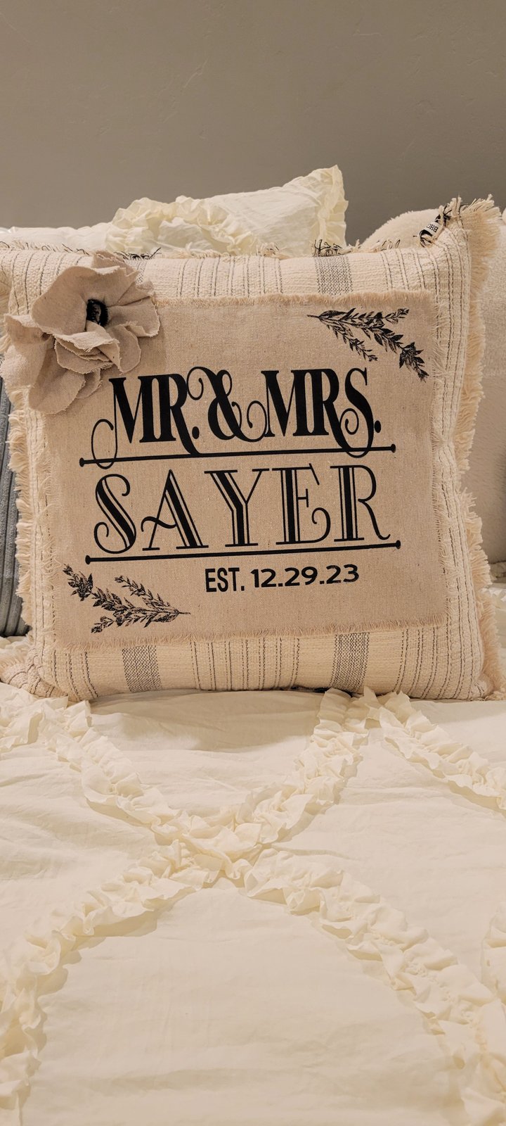 Pottery barn mr and mrs outlet pillow