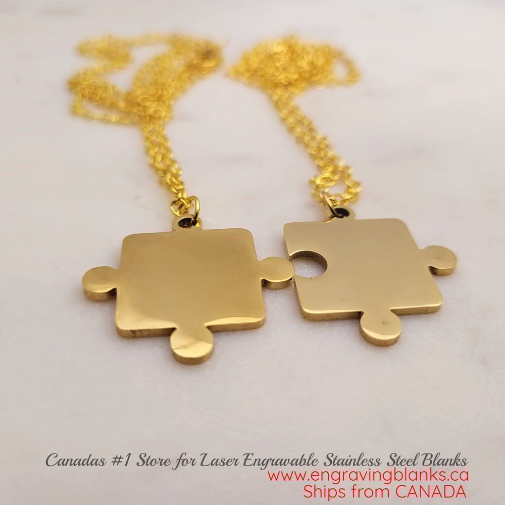 Image of Gold Puzzle pair Piece pendant Laser Engraving blanks