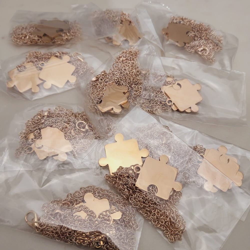 Image of Rose Gold Puzzle Piece pair pendant Laser Engraving blanks