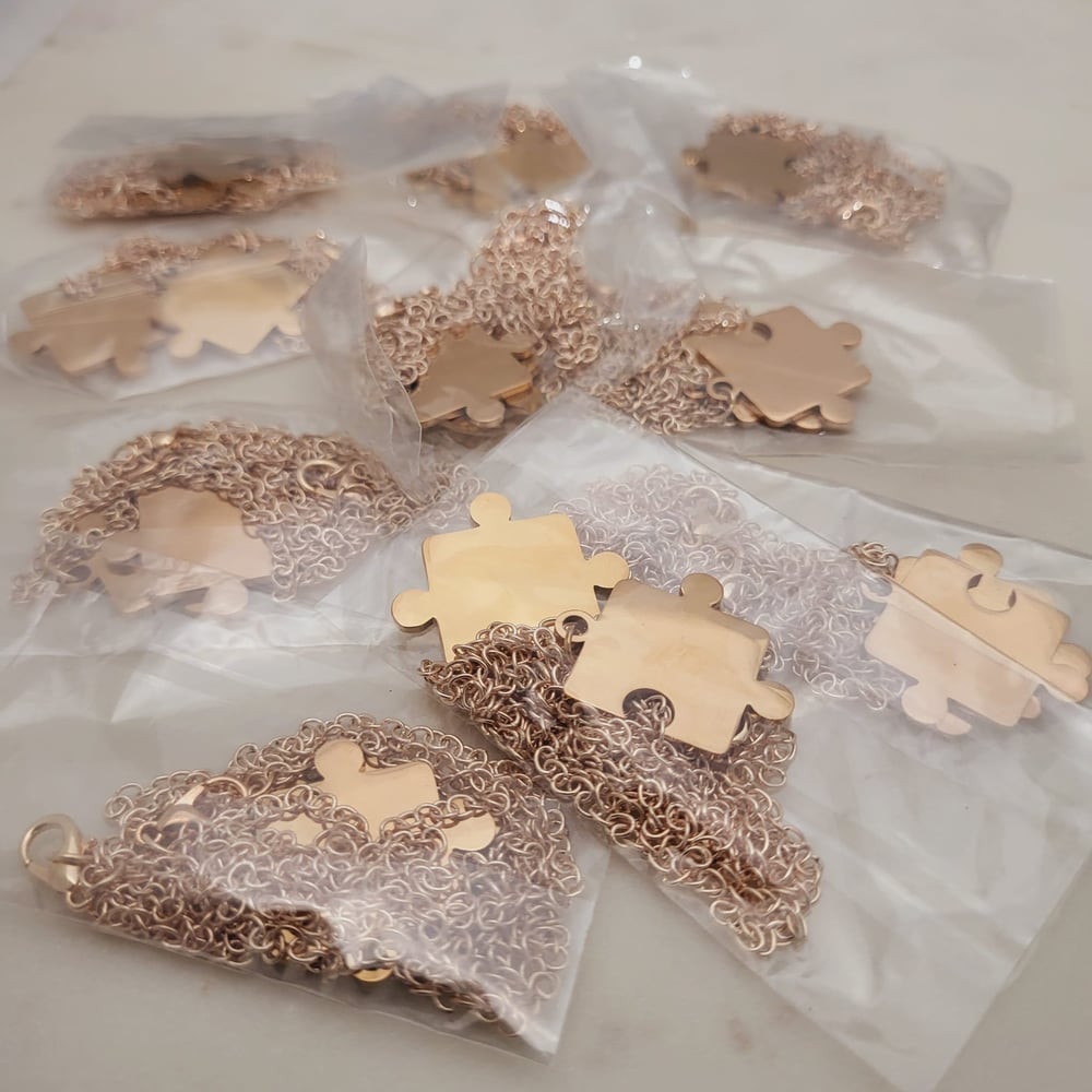 Image of Rose Gold Puzzle Piece pair pendant Laser Engraving blanks