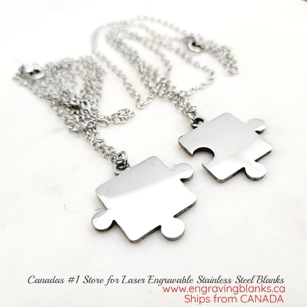 Image of Steel Puzzle Piece pair pendant Laser Engraving blanks