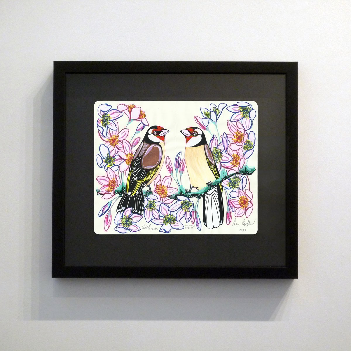 Image of Goldfinch and Clematis