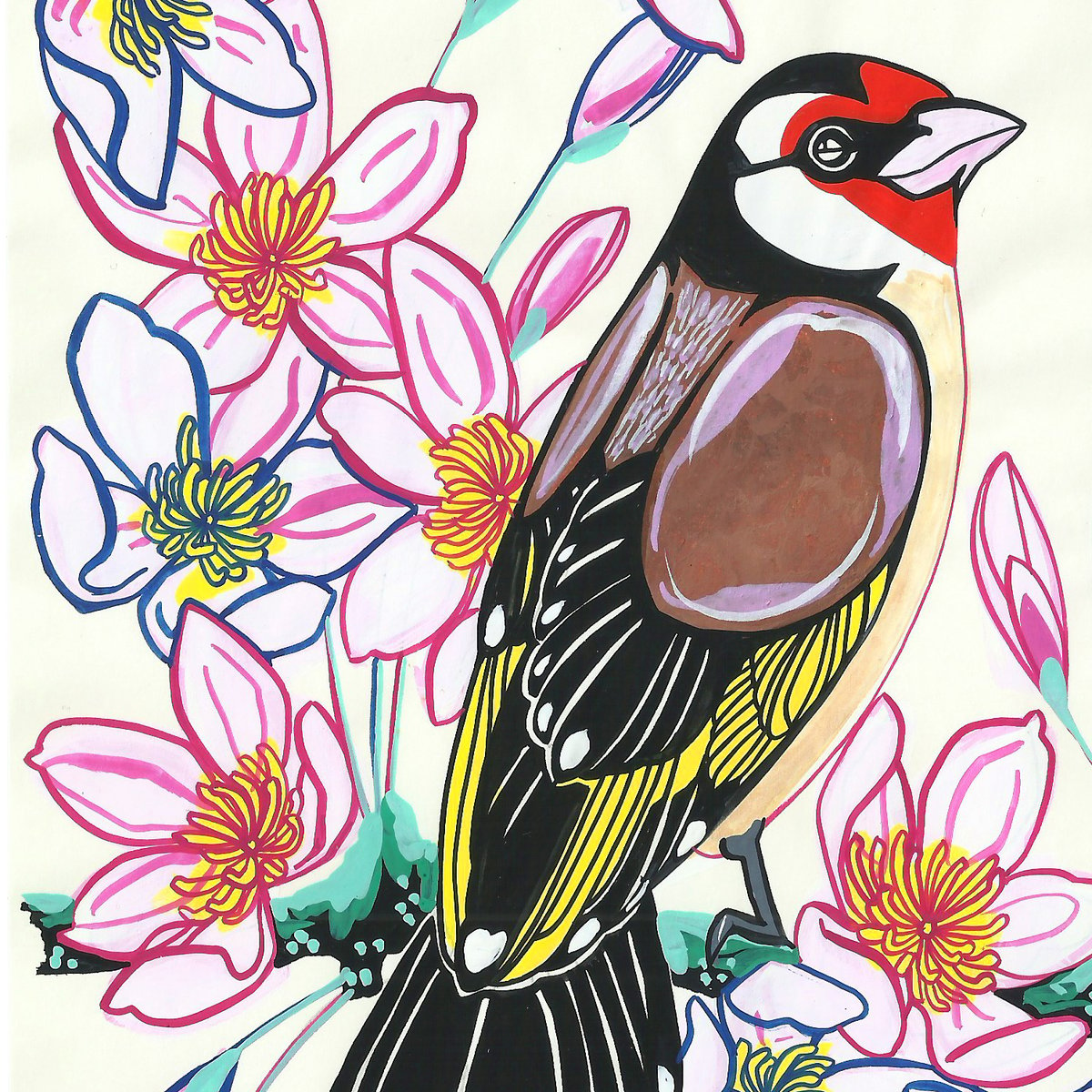 Image of Goldfinch and Clematis