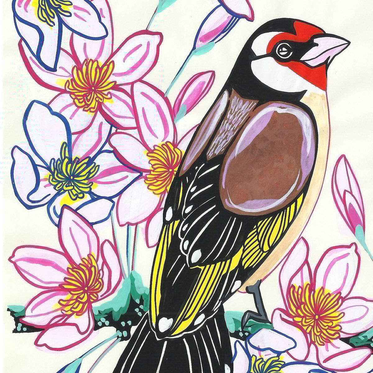 Image of Goldfinch and Clematis