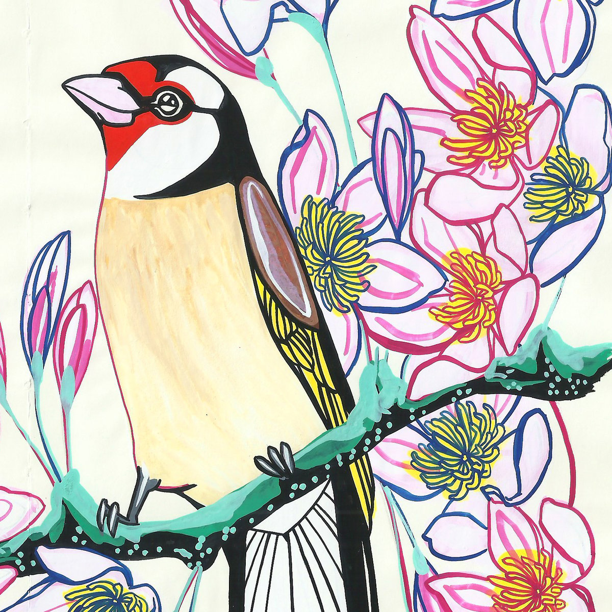Image of Goldfinch and Clematis