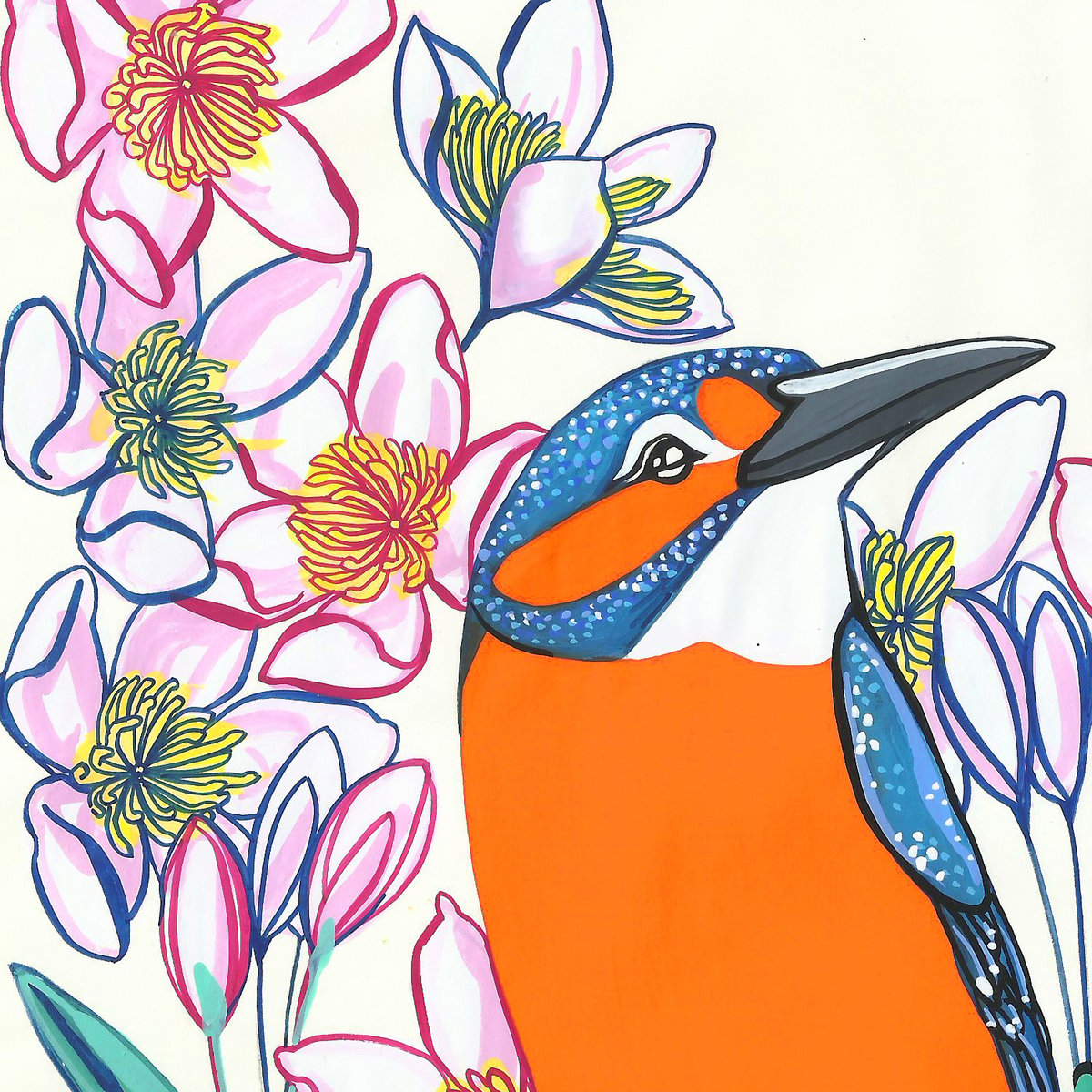 Image of Kingfisher and Clematis