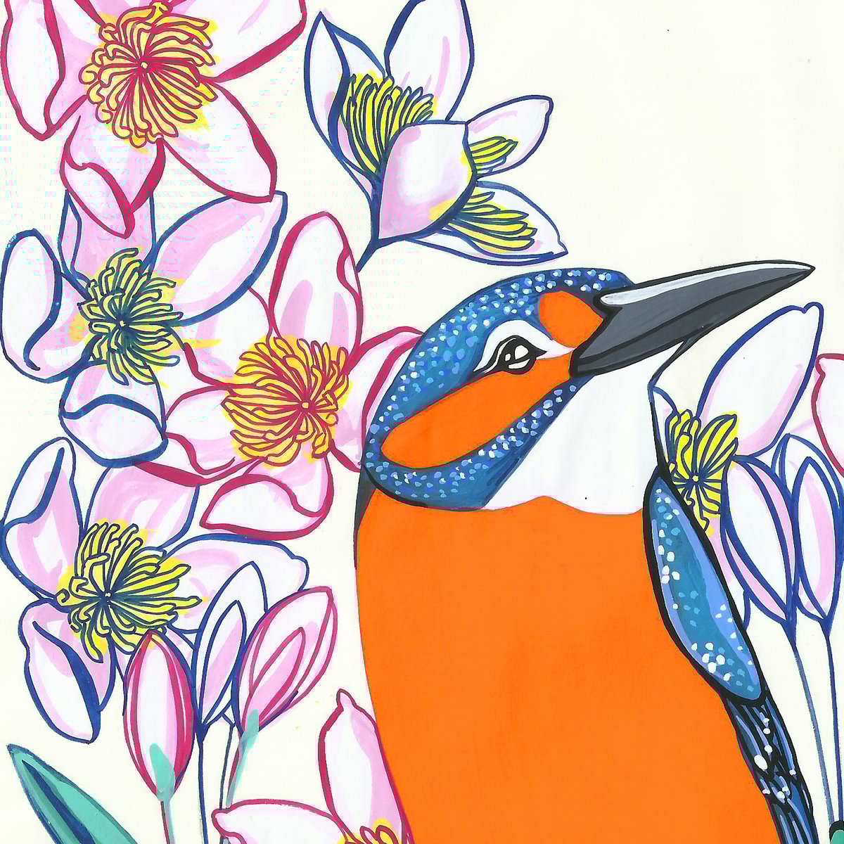 Image of Kingfisher and Clematis