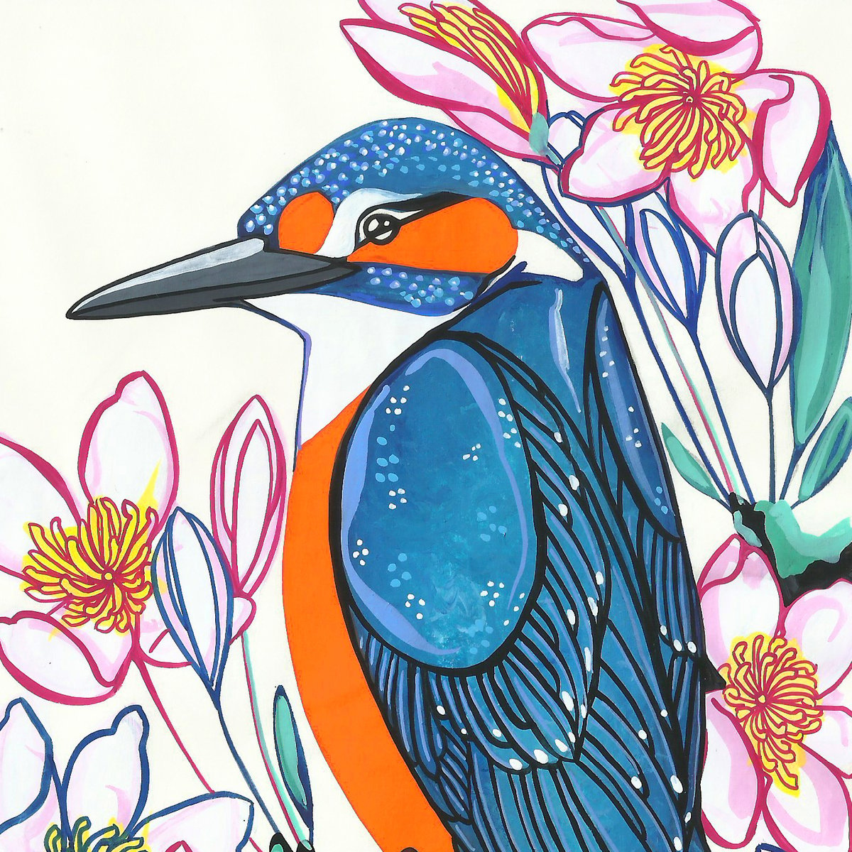 Image of Kingfisher and Clematis