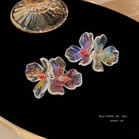 Image 3 of Iridescent Glass Style Flower Earrings