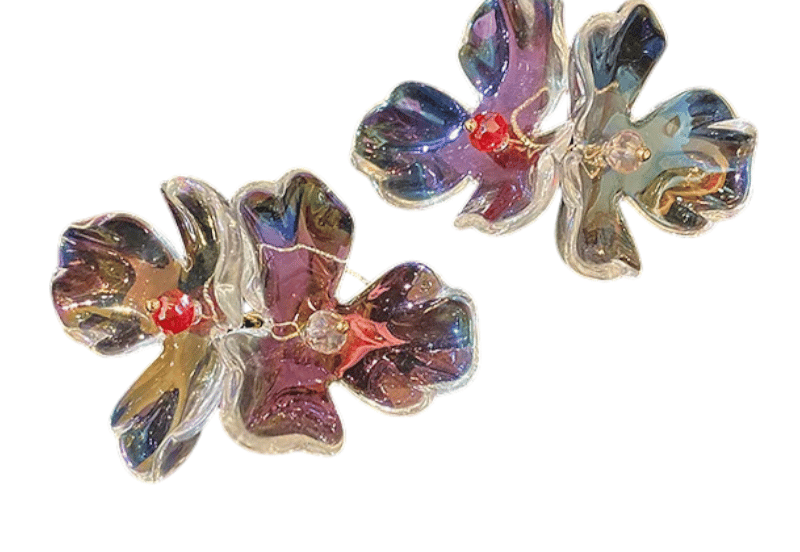 Image of Iridescent Glass Style Flower Earrings