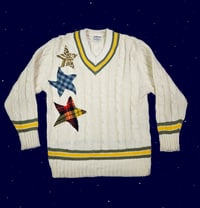 Image 1 of Upcycled star patch varsity sweater