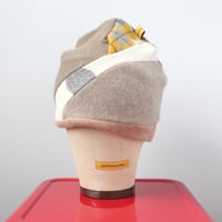 Image 2 of camel beige cashmere patchwork beanie hat courtneycourtney knit stretch sweater warm winter upcycl