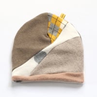 Image 1 of camel beige cashmere patchwork beanie hat courtneycourtney knit stretch sweater warm winter upcycl