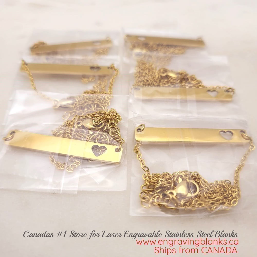 Image of Heart Cut Gold Pendant Blanks - Laser Engraving Steel Heart Hole Blanks