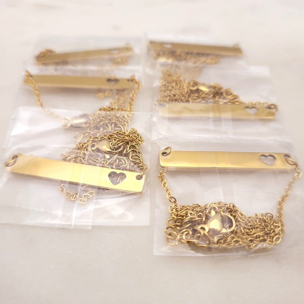 Image of Heart Cut Gold Pendant Blanks - Laser Engraving Steel Heart Hole Blanks