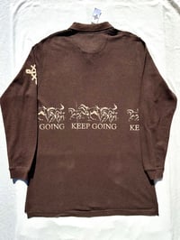 Image of the keep going tall collar shirt in brown 