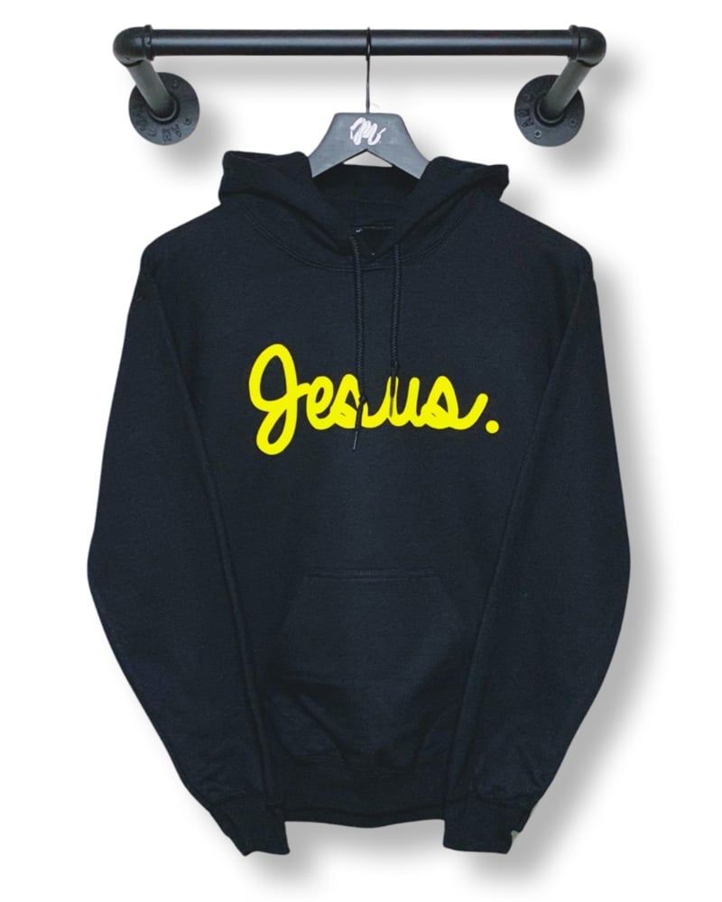 Image of Jesus. Hoodie-Black/Yellow