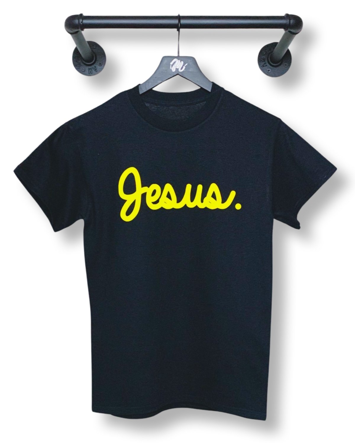 Image of Jesus. Tee-Black/Yellow