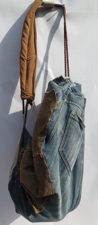 Image of Unique Upcycled Unisex Stone Washed Denim Eco-friendly Duffle Bag