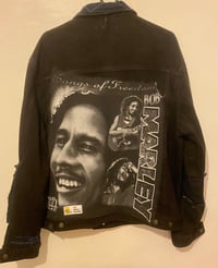 Image of Bob Marley Black  Preloved Patched Denim Jacket