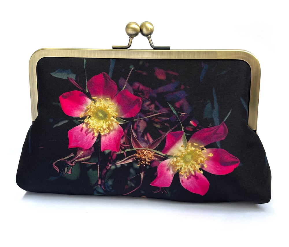 Image of Rosa, printed silk clutch bag with chain handle