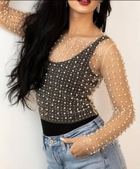 Pearl & rhinestone sheer top