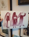 Three girls and their cats  - Giclee print
