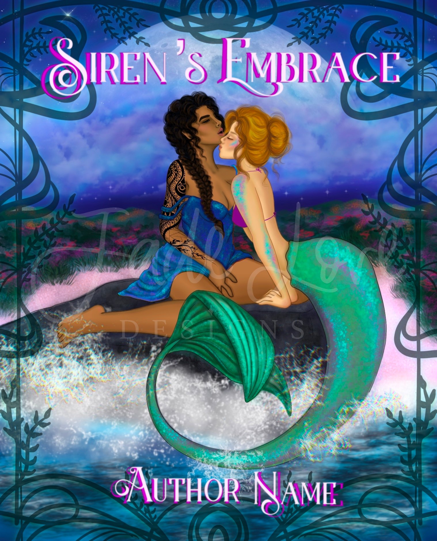 Image of "Siren's Embrace" Deluxe Pre-Made Illustrated Cover Design (E-book)