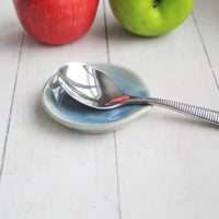Image 3 of Small Spoon Rest in Sea Glass Blue Glaze, Teaspoon Dish for Coffee Station, Made in USA